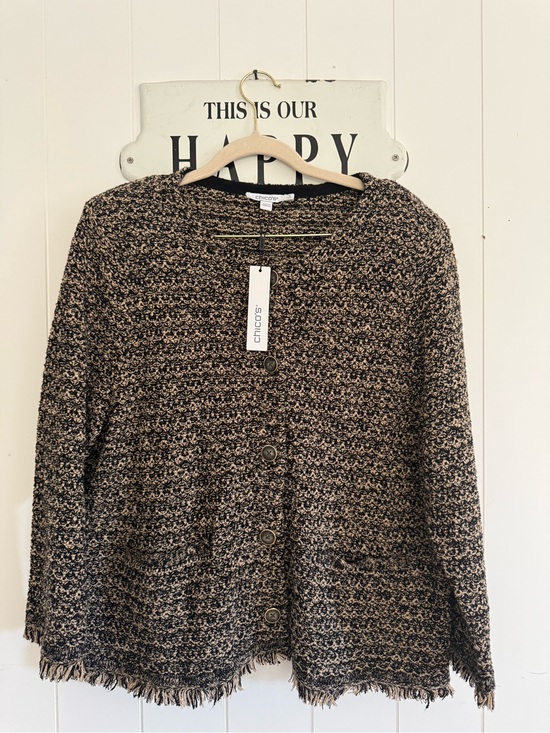 Chico's Tops - New Chico's Black & Cream Textured Bouclé Button Cardigan